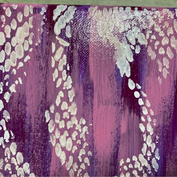 Abstract Acrylic Lacy Patterned Pink and Purple Mini Painting, 6x6" - Picture 5 of 10